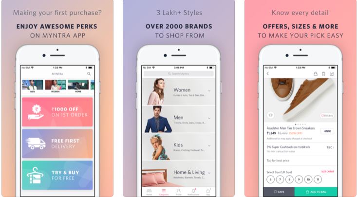 best clothing apps for android & iOS in India Myntra