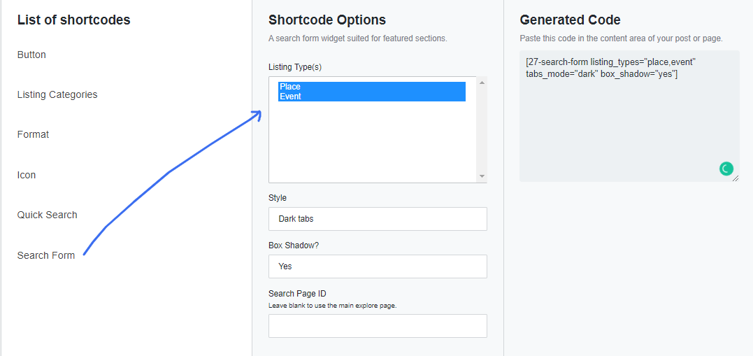 Shortcode in Mylisting