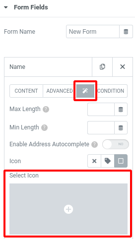 Icons in form fields elementor