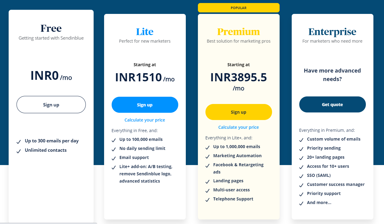 Sendinblue email marketing software pricing