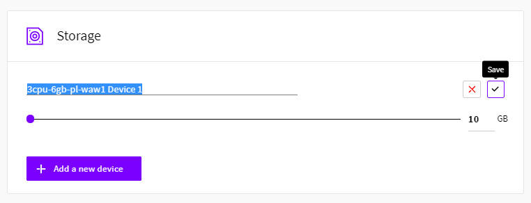 Name your storage device Upcloud