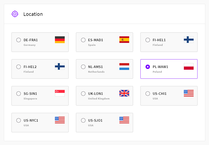 Upcloud Deploy new server Choose Location