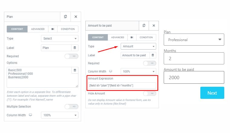 Amount Field in Elementor Pro FORM