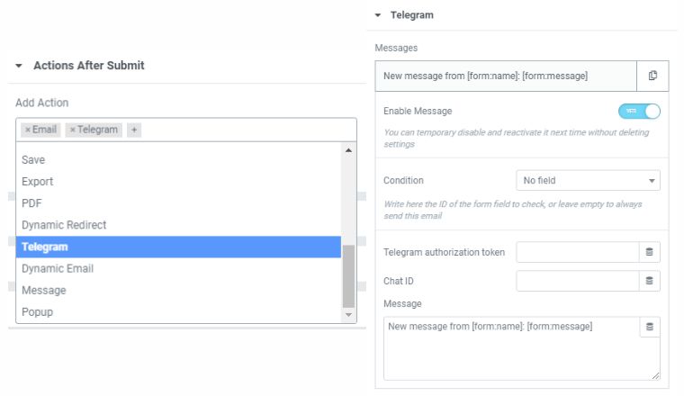 Dynamic Content Elementor Telegram Redirect