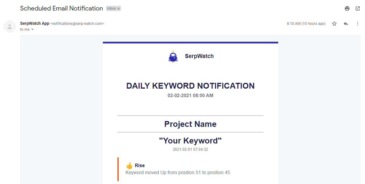 SERPwatch Keywords Email Notification