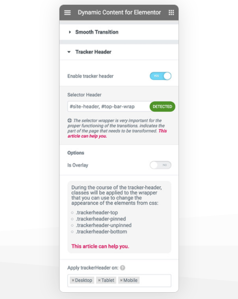 Tracker Header Dynamic Content for Elementor