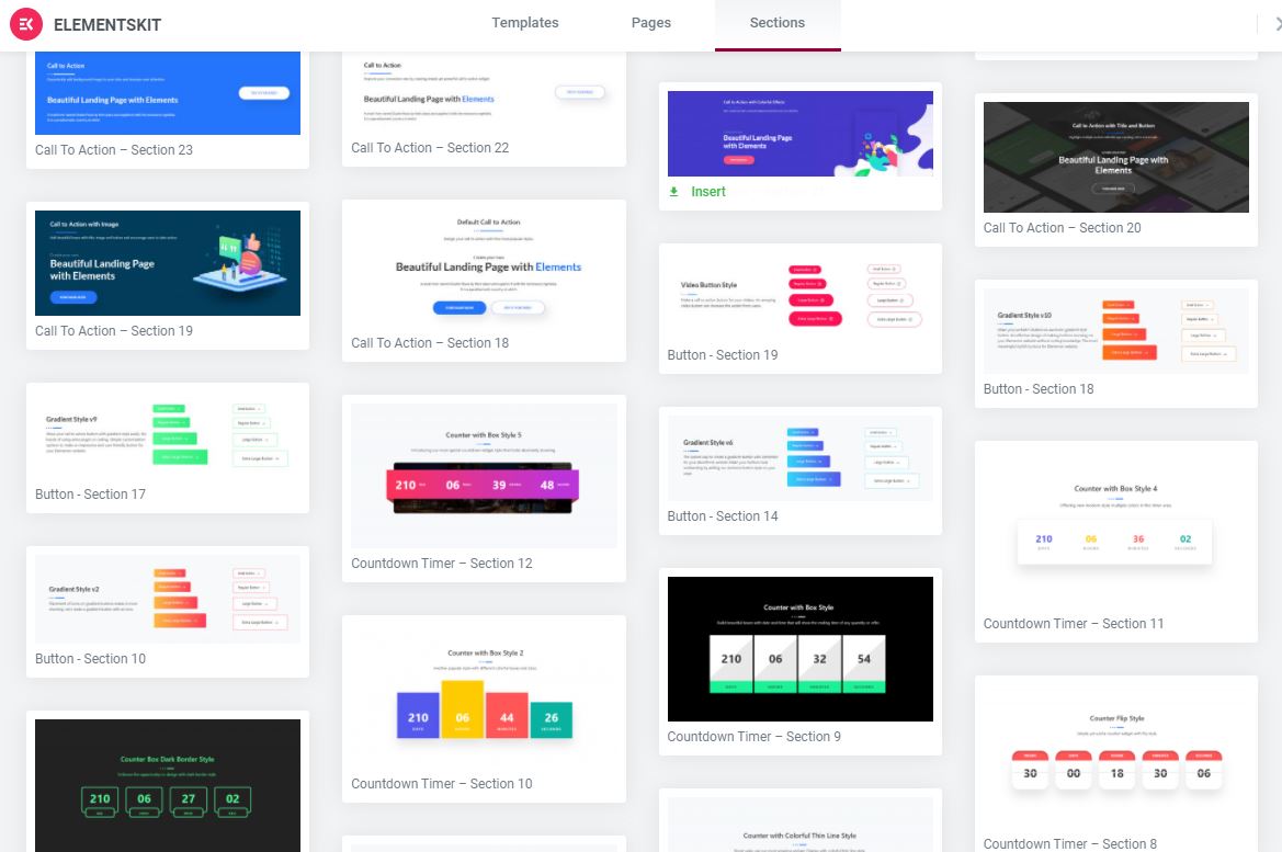 Elementskit Readmade Blocks and Sections