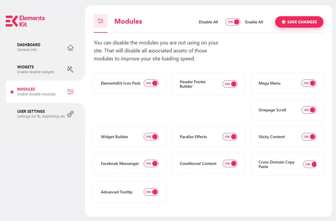 Elementskit Widgets and Modules