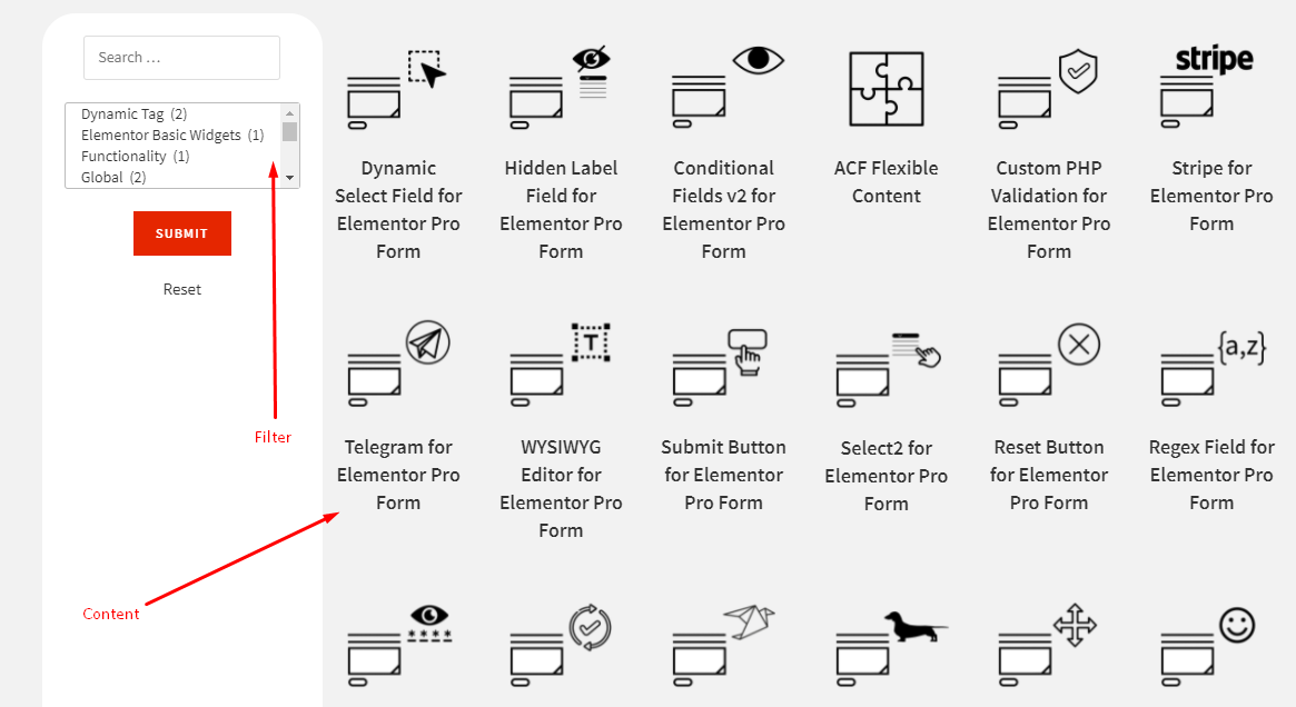 Search and Filter Dynamic Content