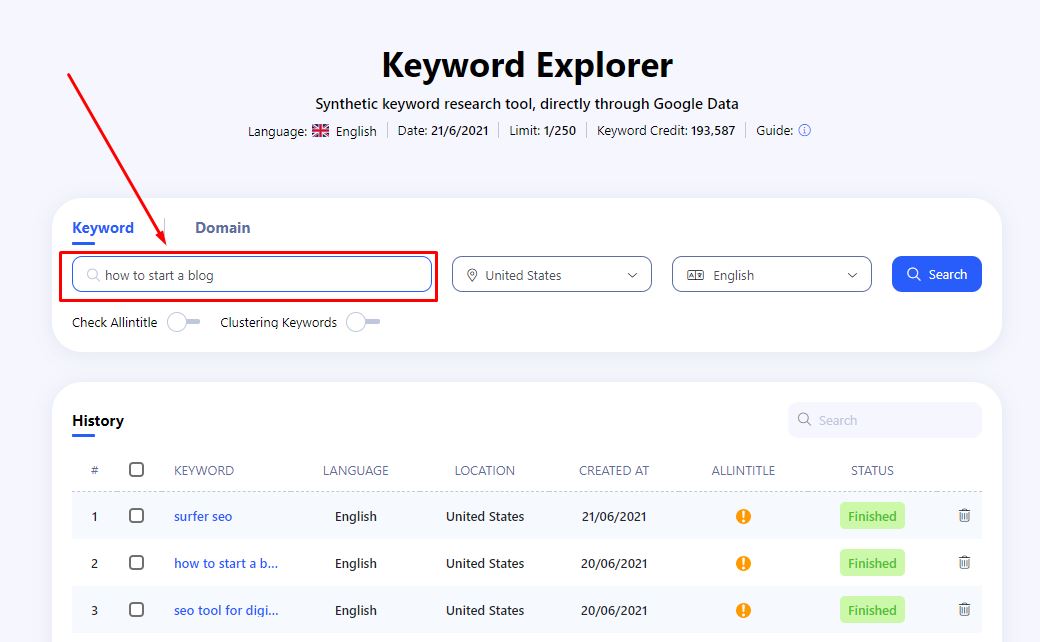 Keyword Explorer Writerzen