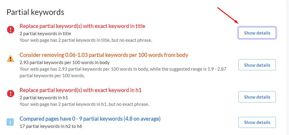 Partial Keywords in Surfer SEO