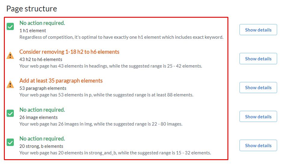 Surfer SEO Page Structure Audit