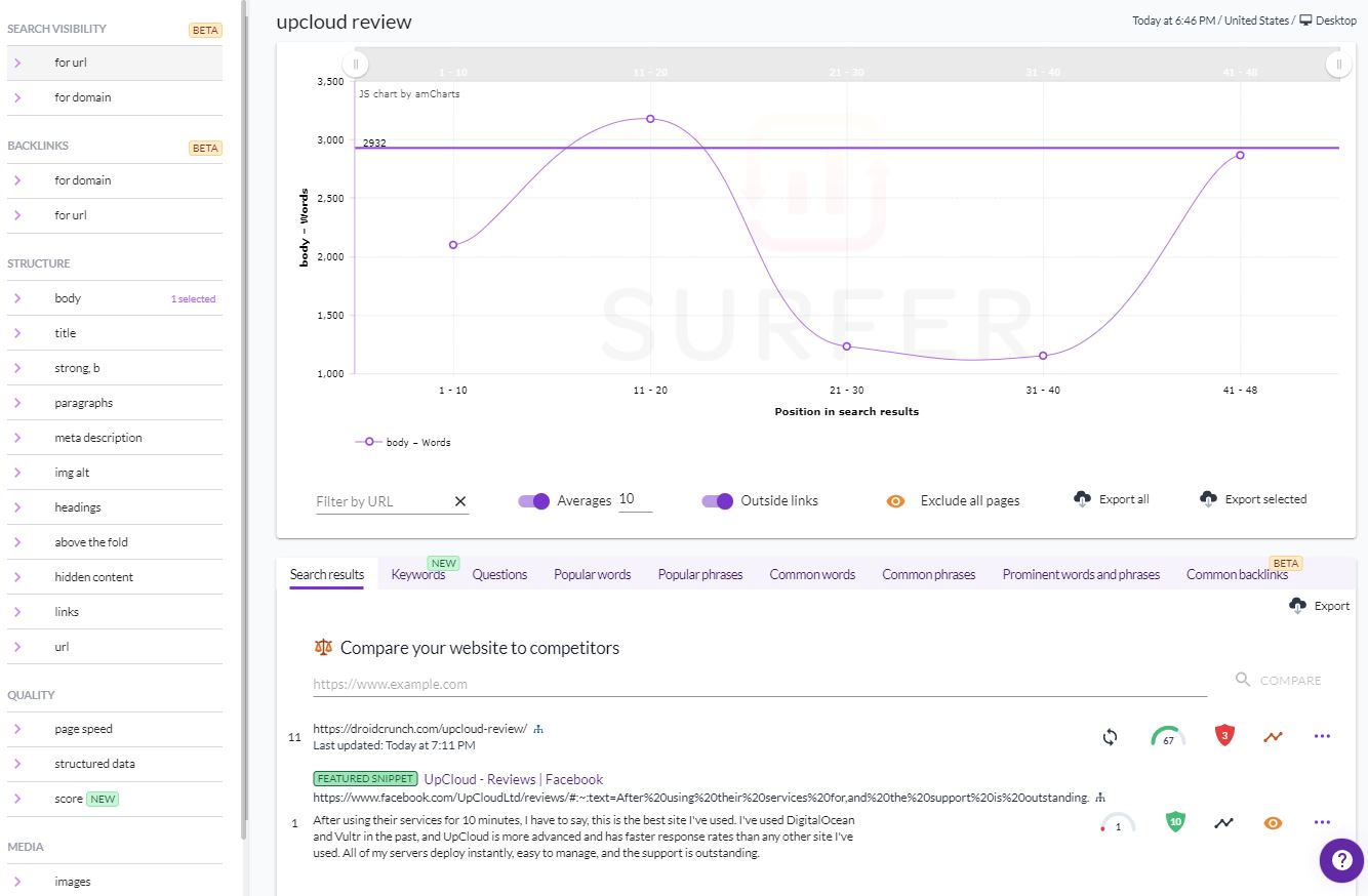 Surfer SEO SERP Analyser Feature