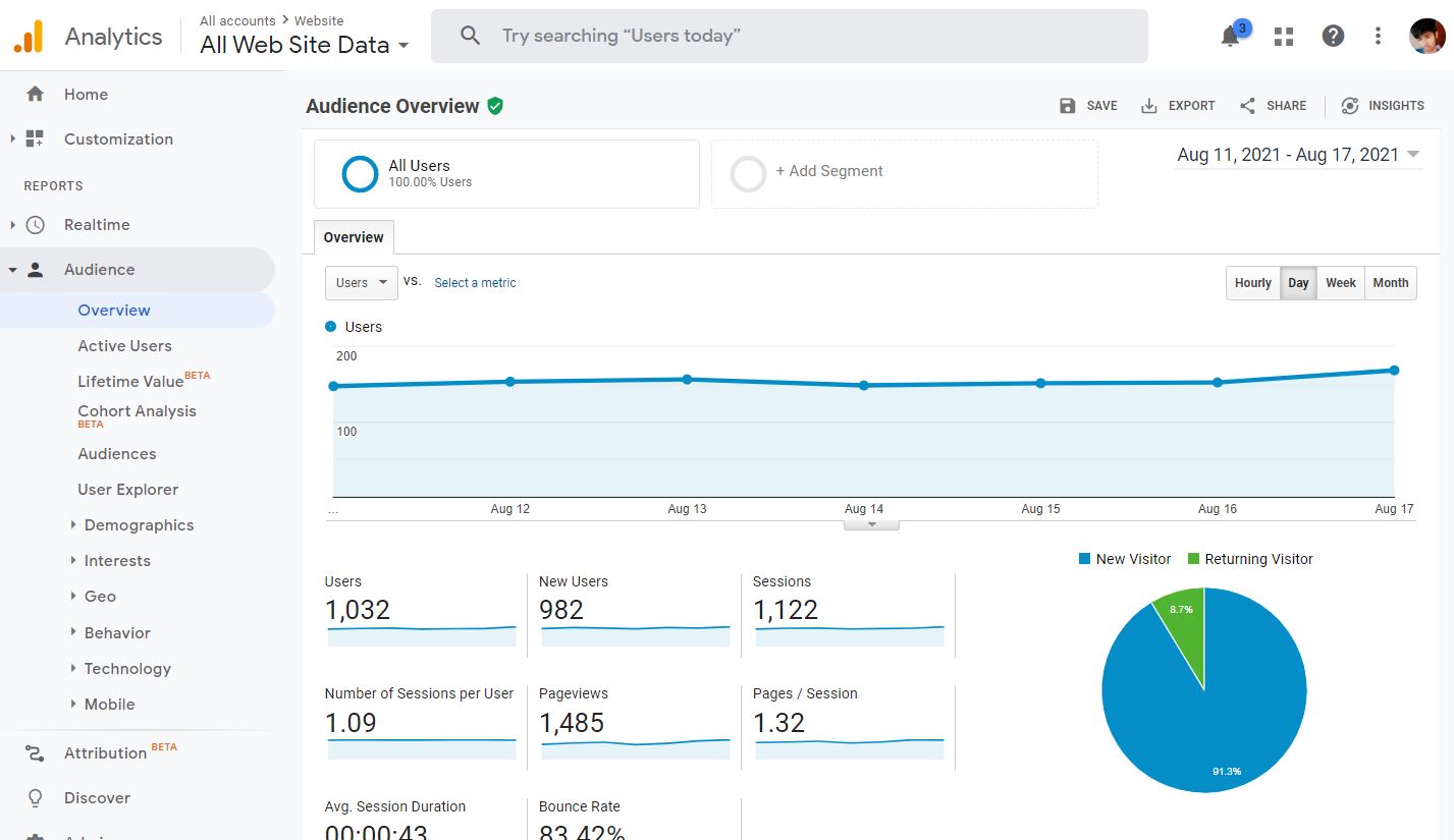 Google Analytics Audience Overview