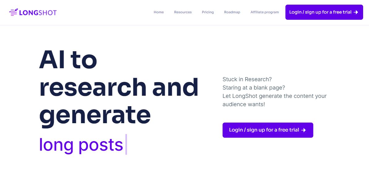 Longshot.ai AI Research & Generate Blog Content