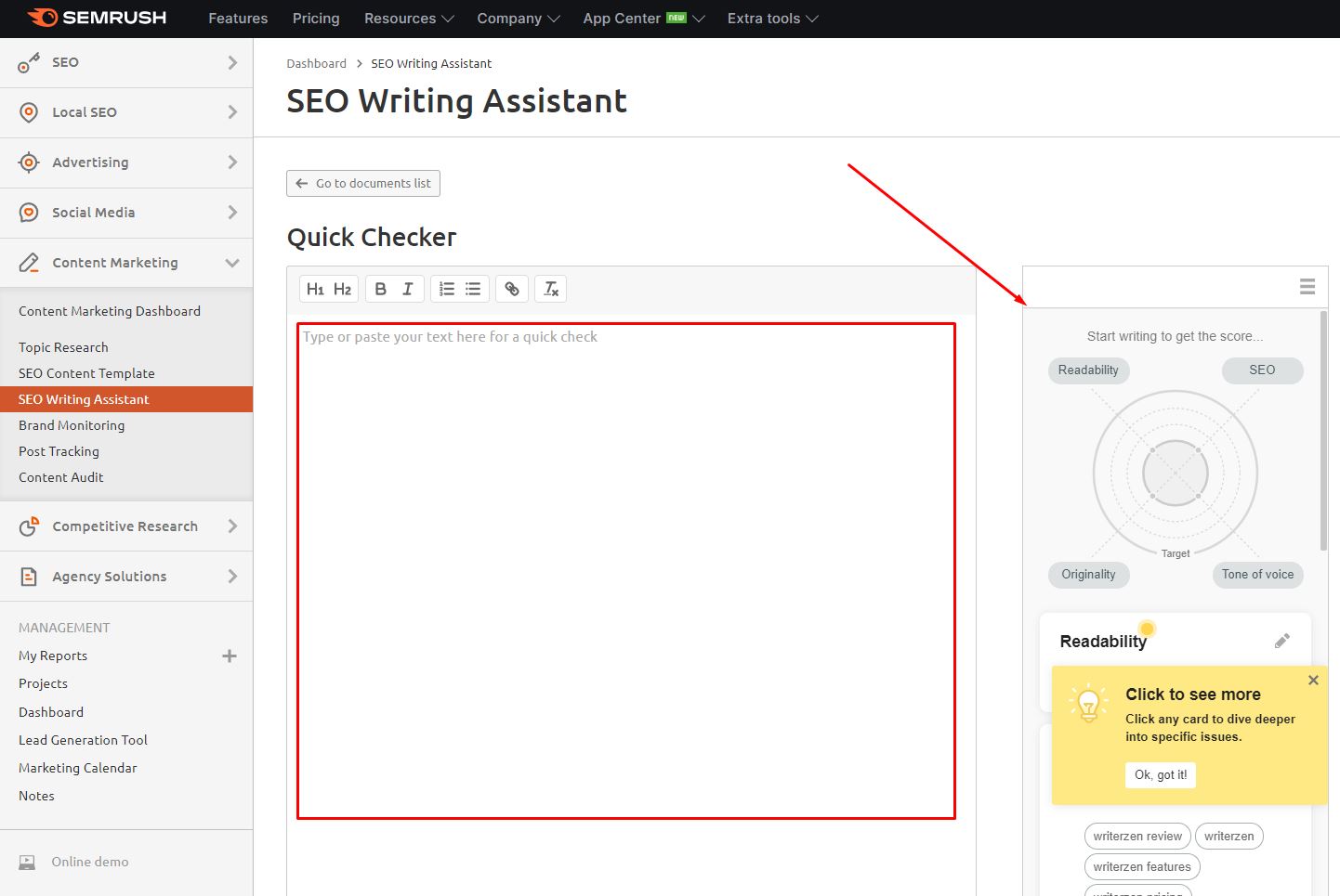 SEMrush Writing Assistant Tool