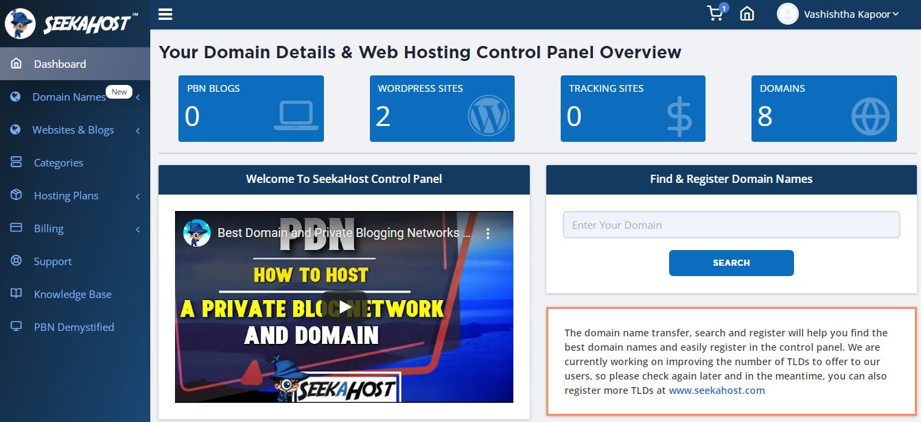 Seekahost Dashboard Image