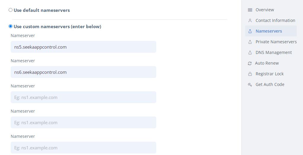 Seekahost Using Custom Nameservers