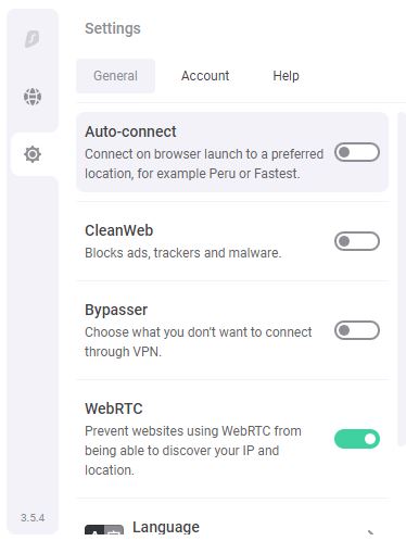 Surfshark General Settings Auto Connect, CleanWeb, Bypasser