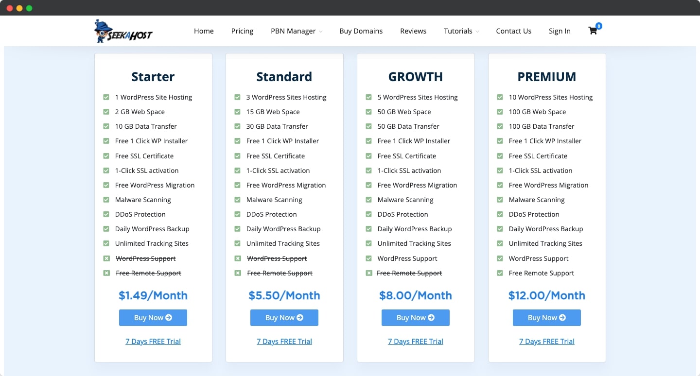 seekahost wordpress plans