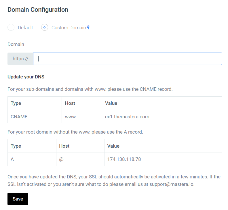 Mastera on Custom Domain Setup