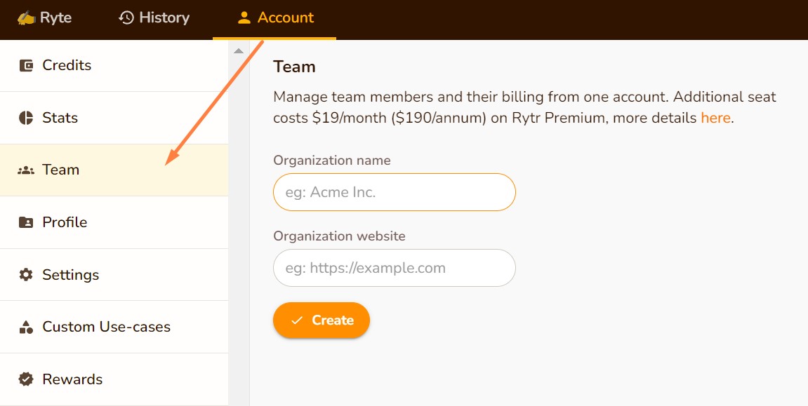 Rytr Team Collaboration Feature