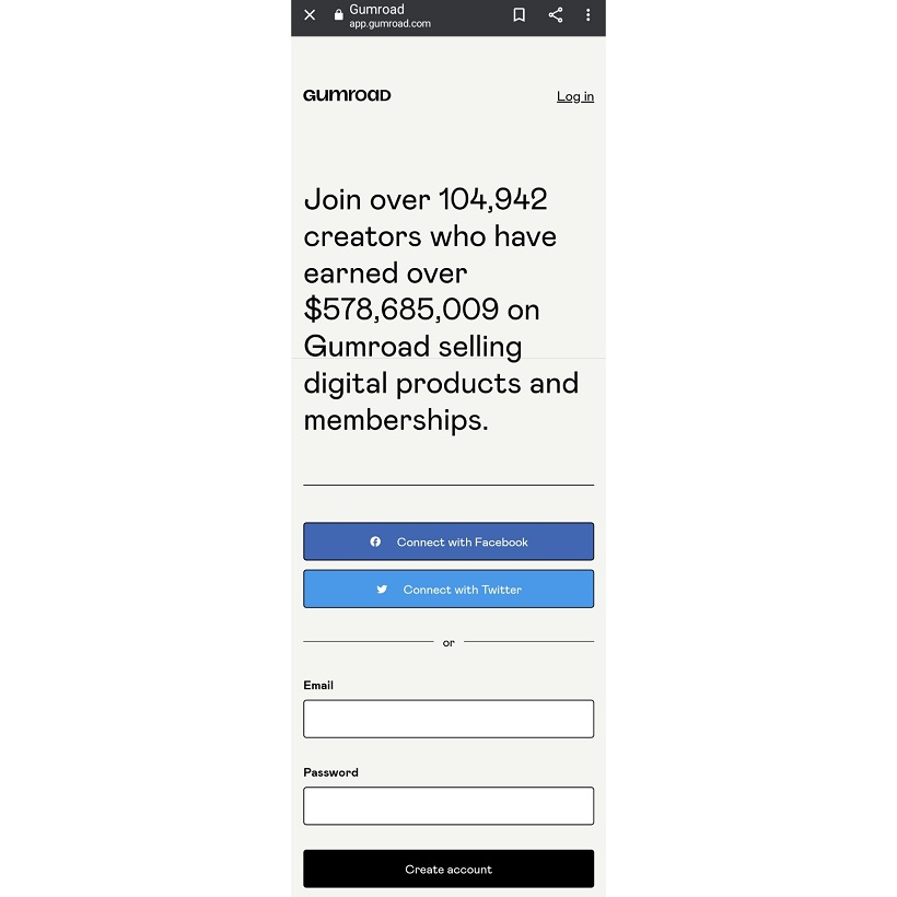 Creating account in Gumroad