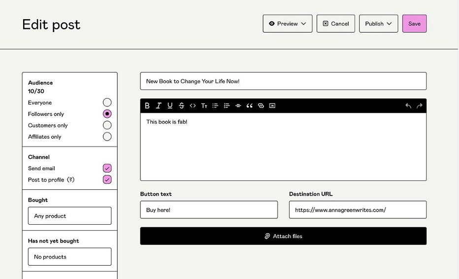 Eding post in Gumroad