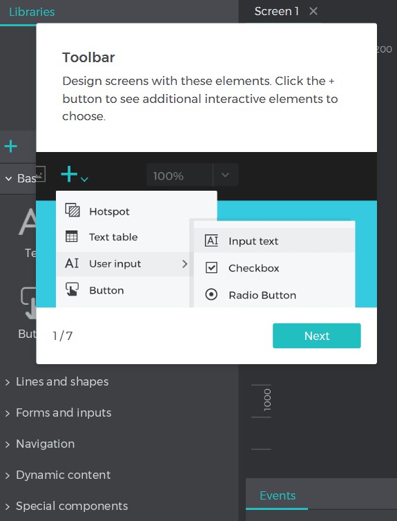 Justinmind ToolBar and Libraries