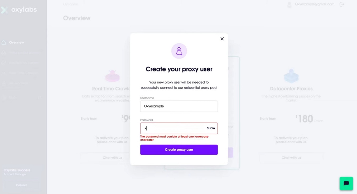 Oxylabs proxy user creation
