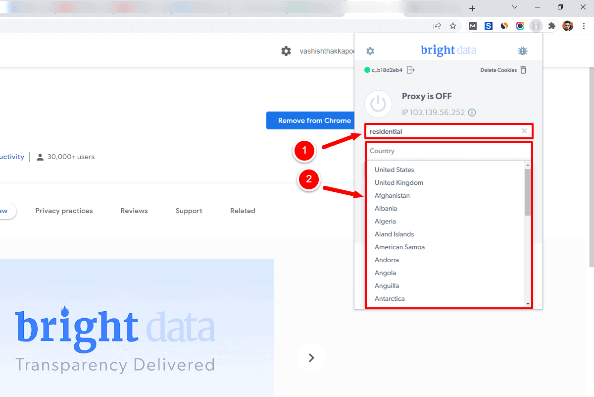 choose the country to use proxy from