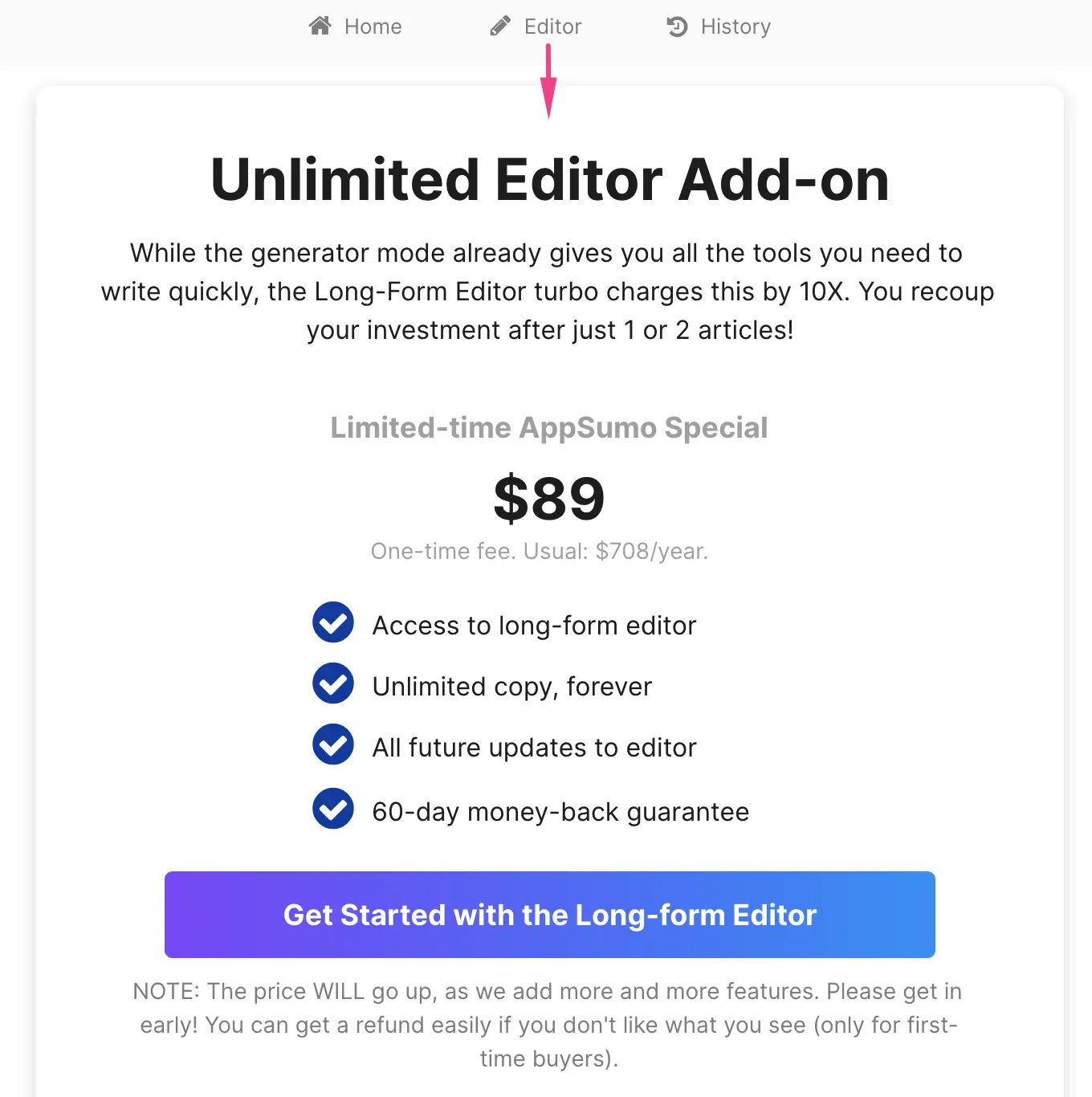 WordHero Long Form Editor for Lifetime