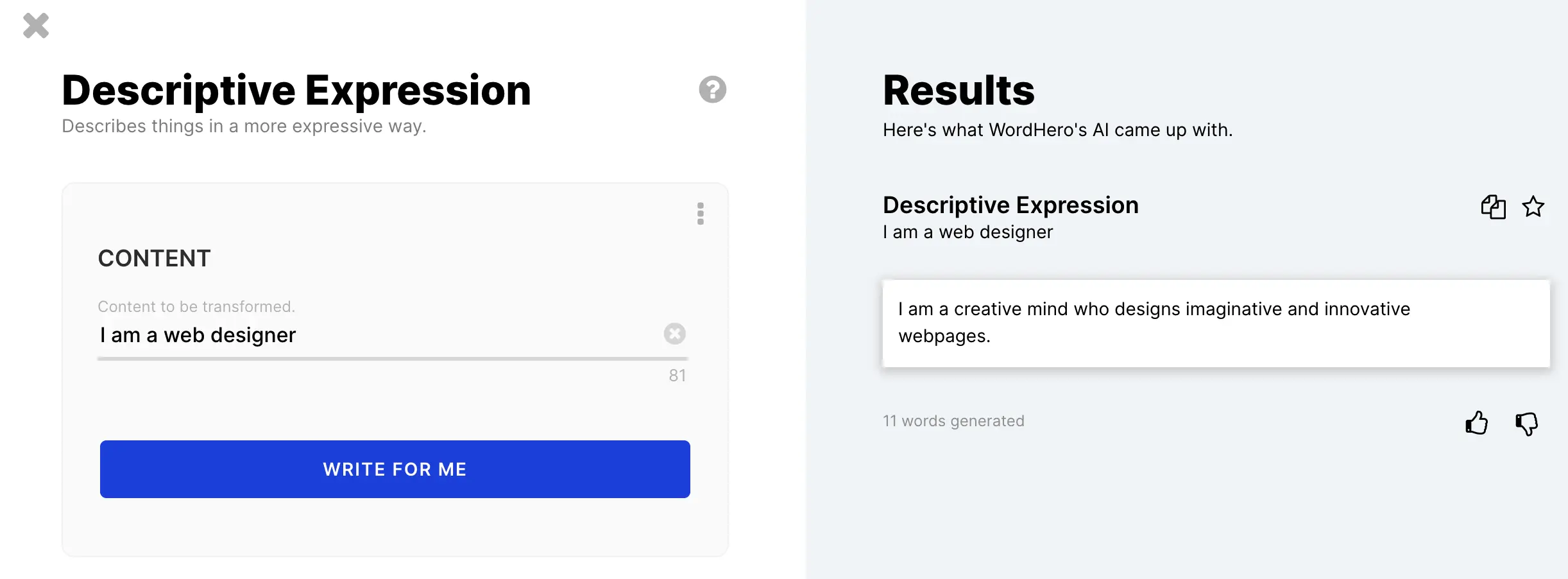 Wordhero Descriptive Expression