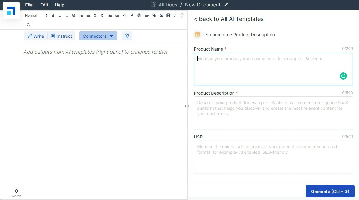 Generate E-commerce Product Descriptions with Scalenut