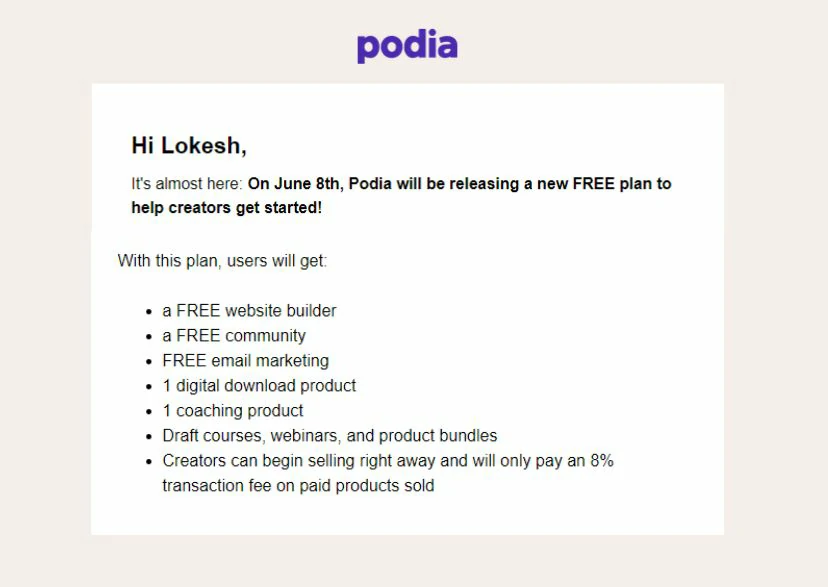 Podia Free Plan Announcement