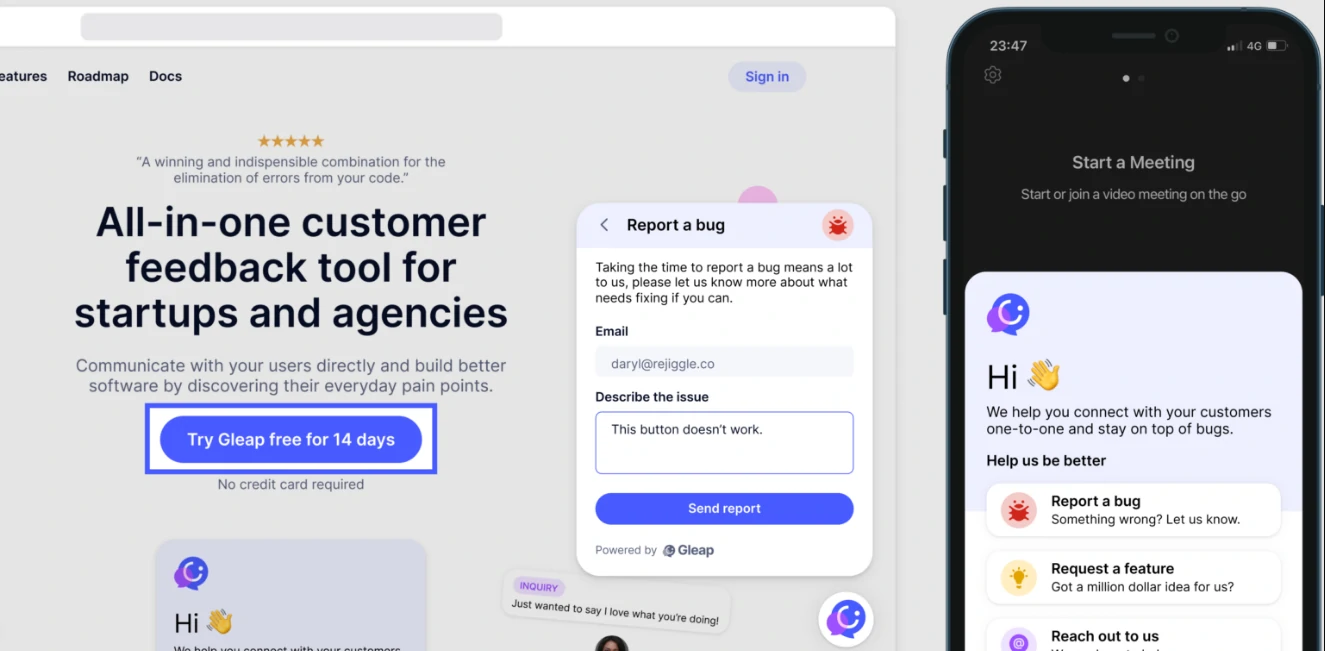 Gleap Feature In-app bug reporting