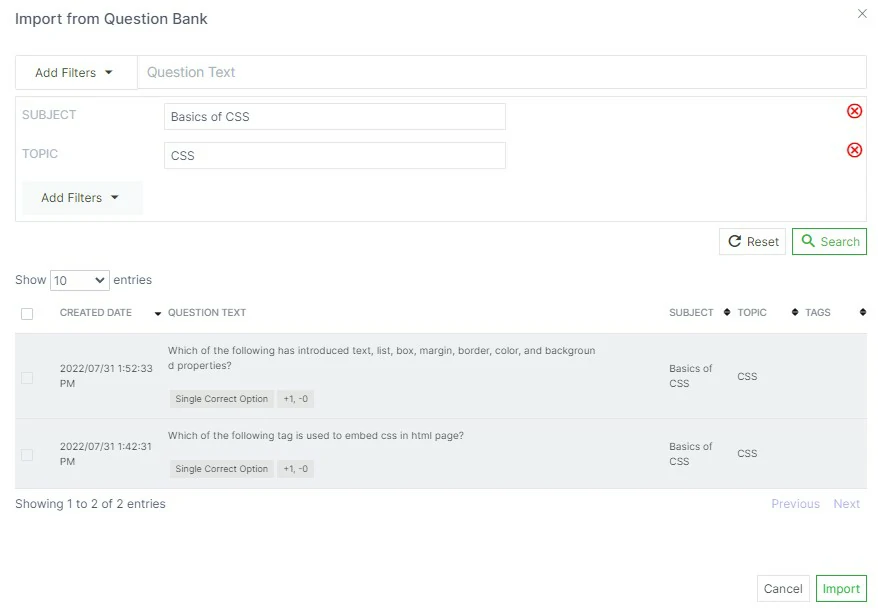 Import from Question Banks in Graphy