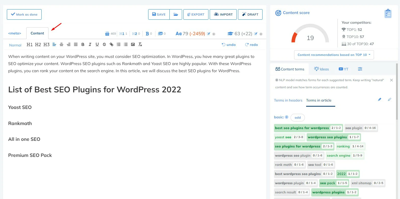 Neuron Writer Content Editor