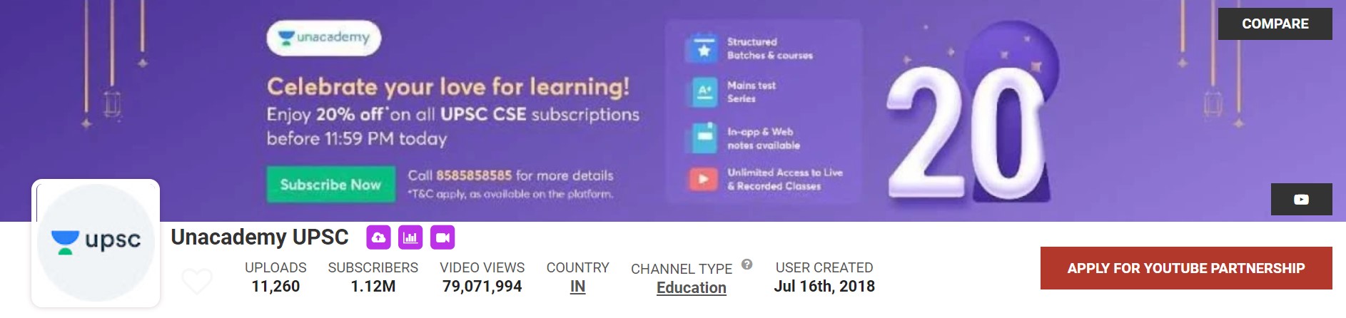 Unacademy UPSC YouTube Channel for UPSC