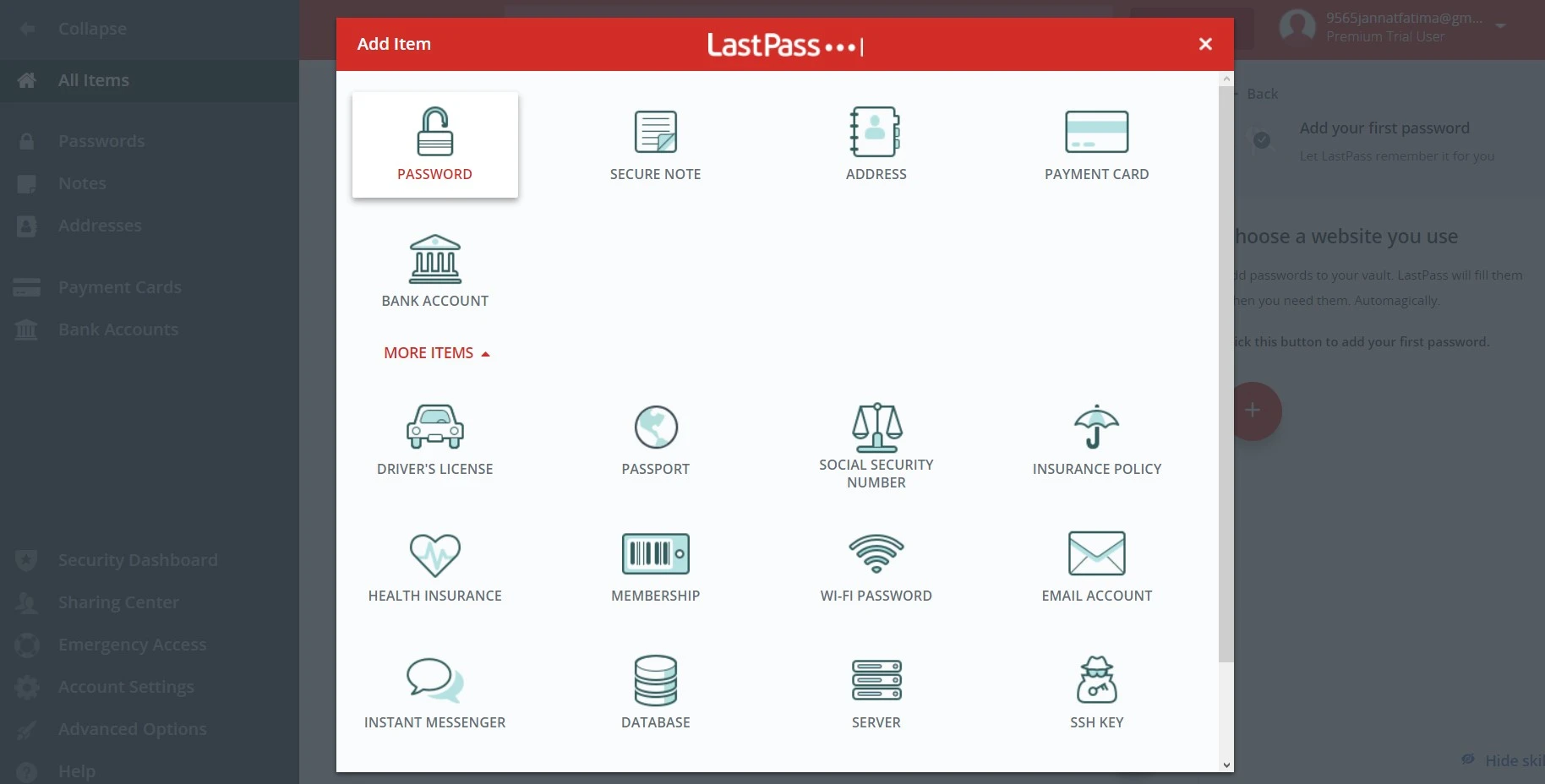 Add items on lastpass