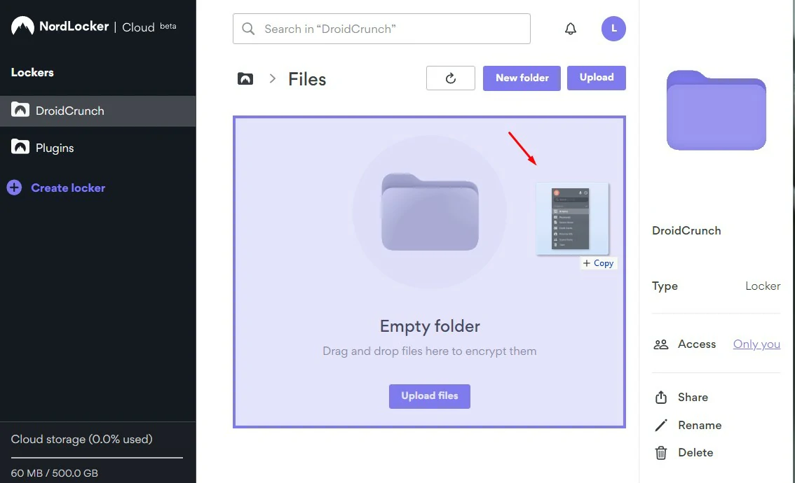 NordLocker Drag and Drop Files Upload