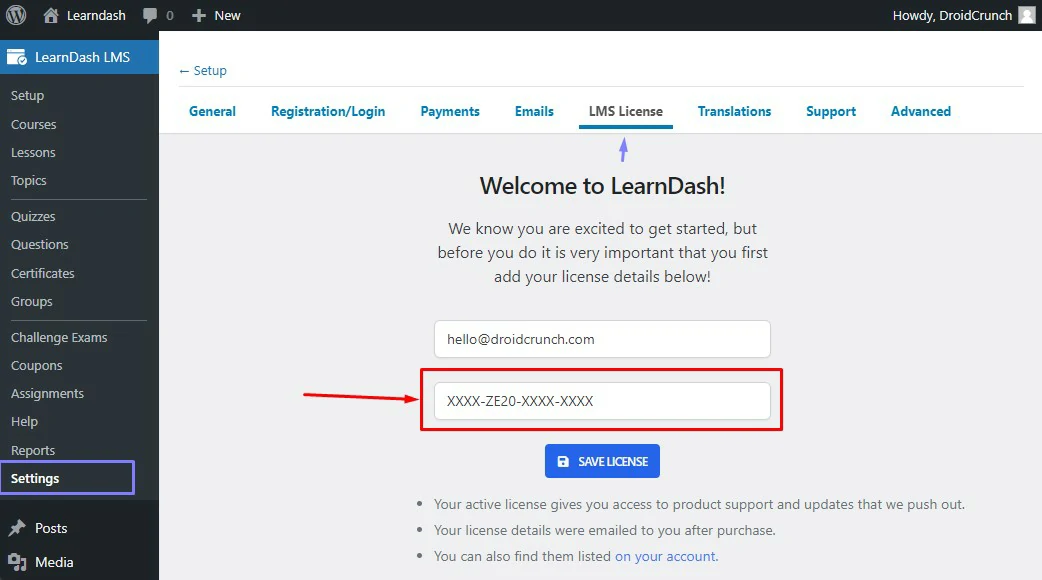 Activate Learndash License