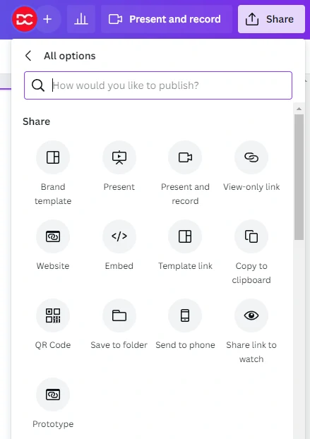 Canva Share Options