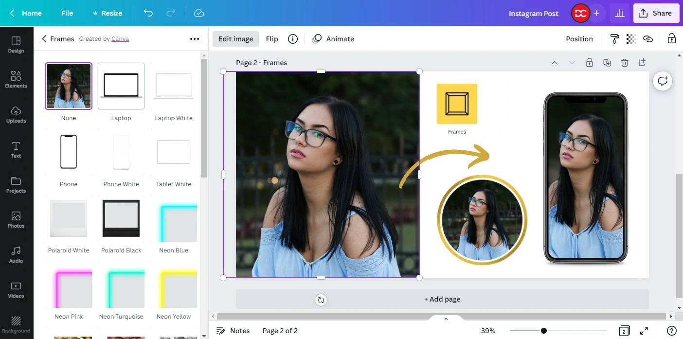 Frames in Canva