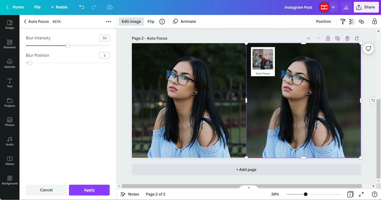 Image Autofocus in Canva