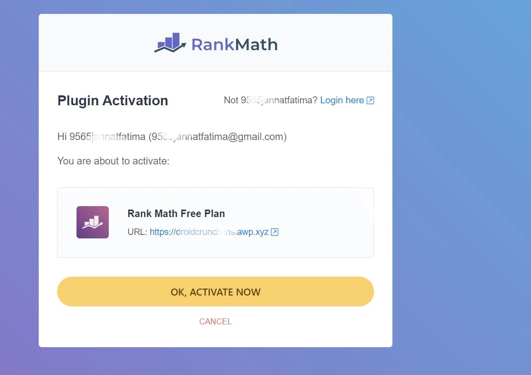 Rank math plugin activation