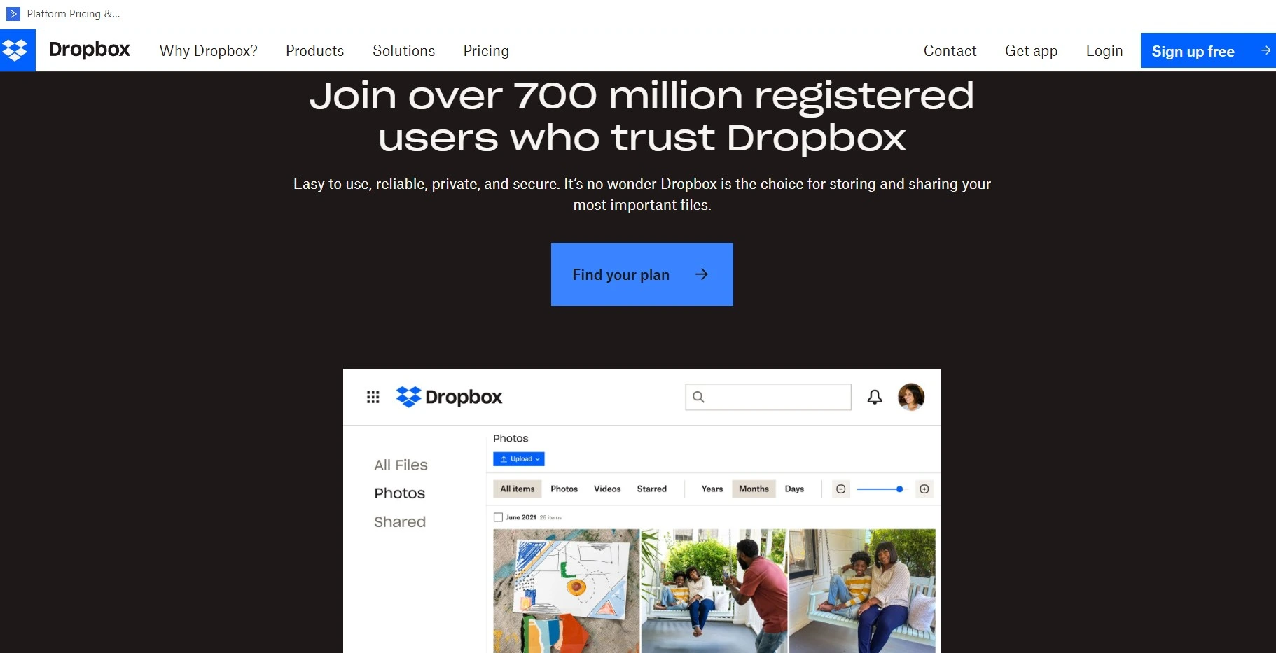 Dropbox storage platform