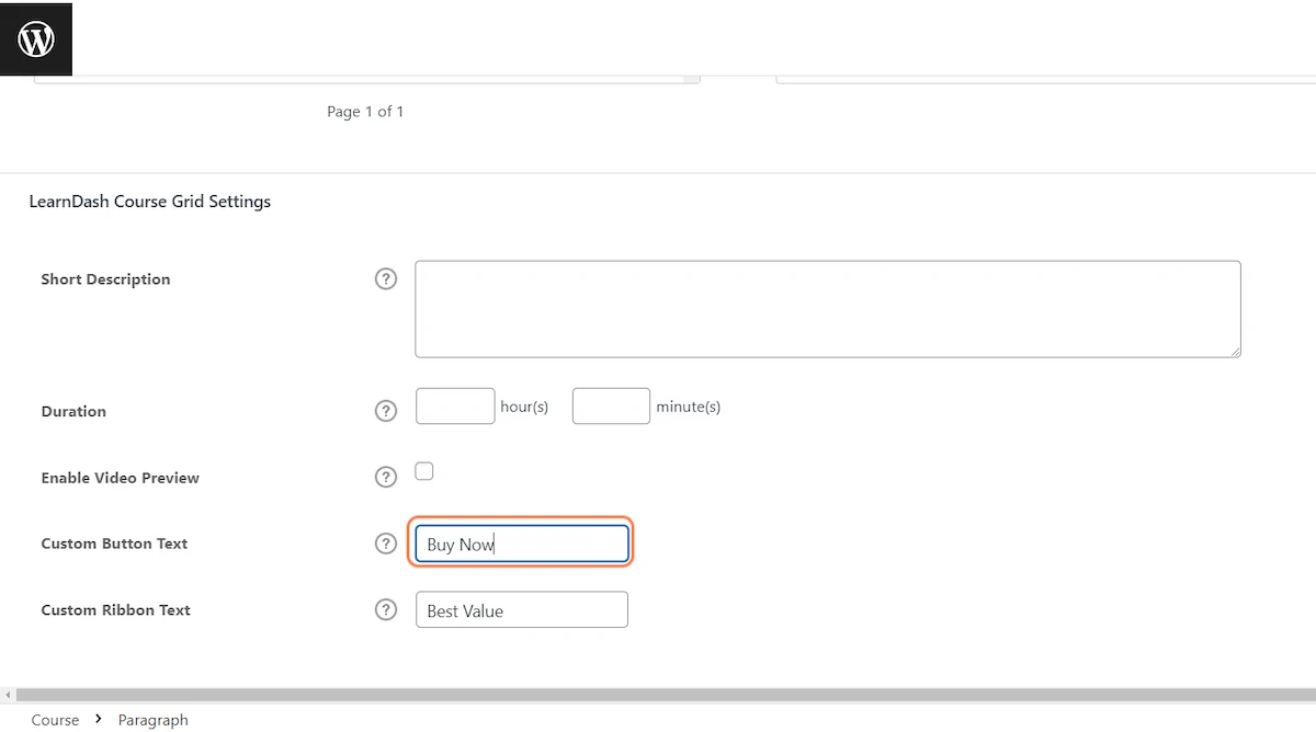 Learndash Course Grid Settings