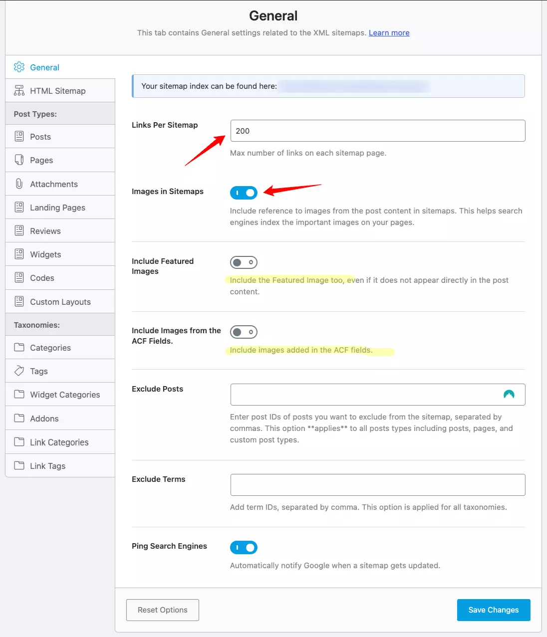 Rank Math Sitemap Settings