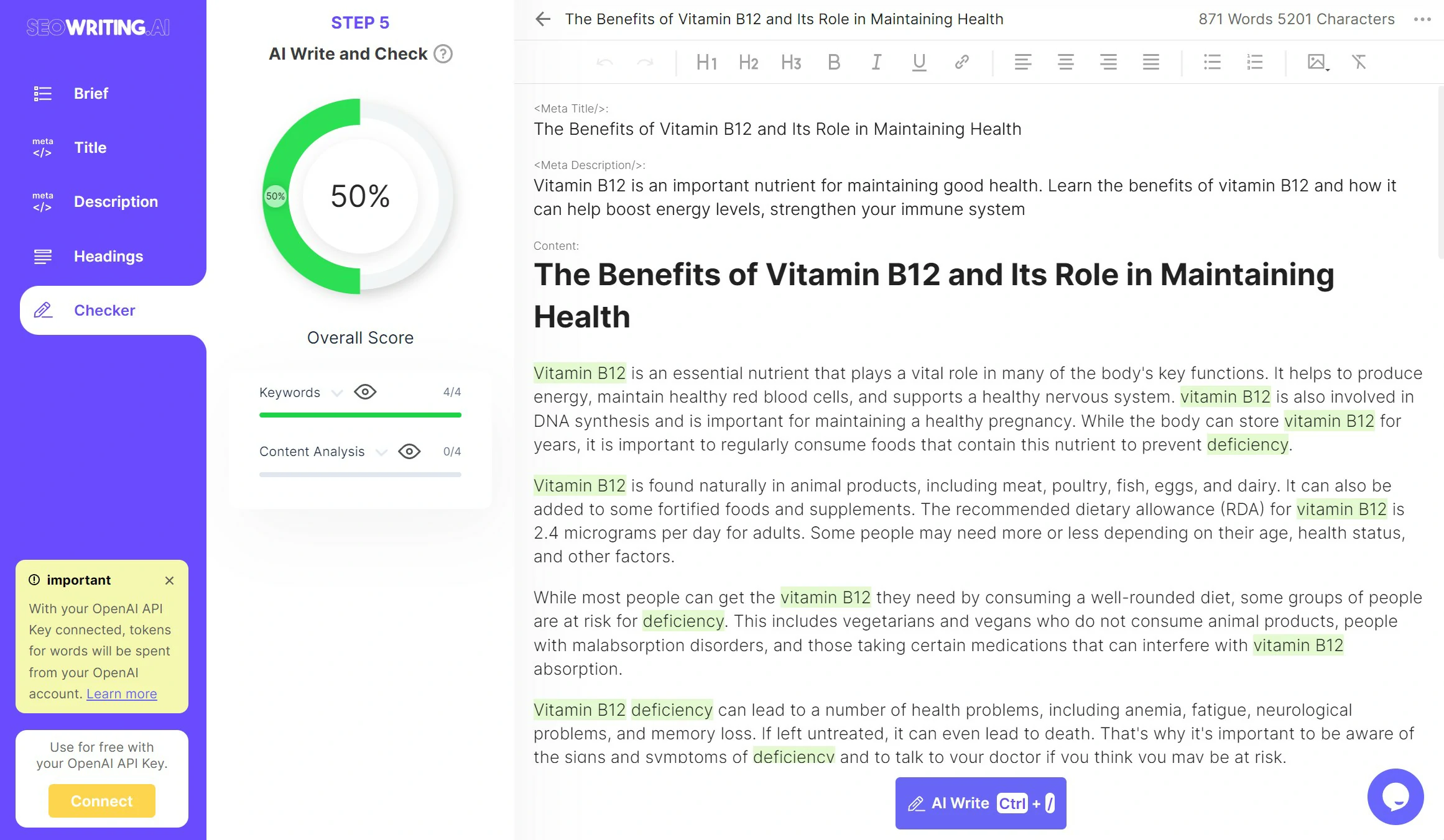 SEOWriting AI Editing Interface